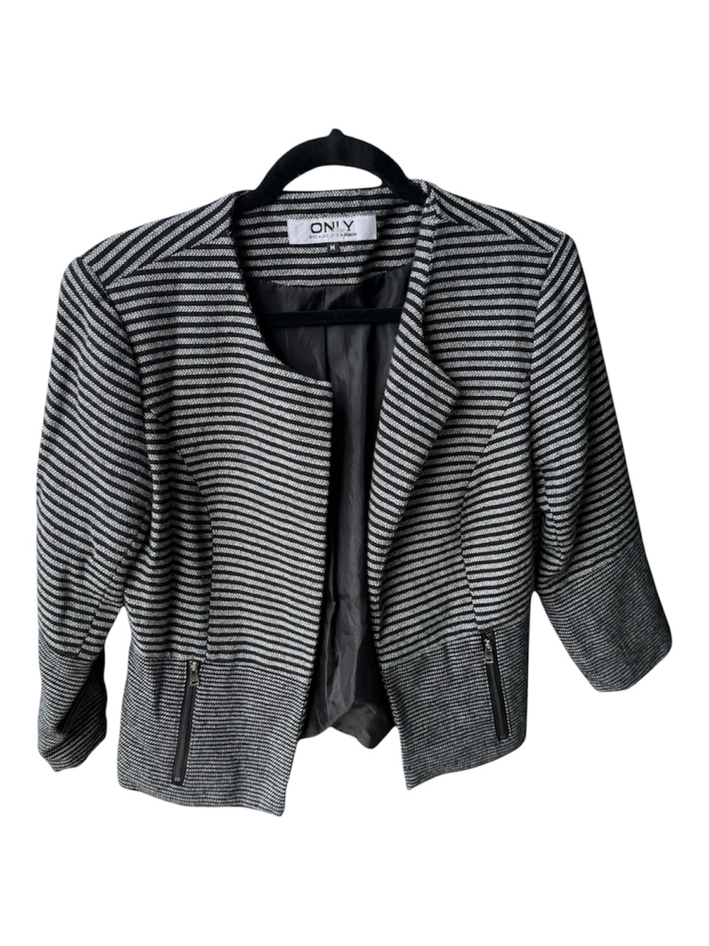 ONLY Black & White Striped Cropped Blazer
